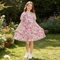thumbnail image 3 of WAVSUF Kids Girls Floral Sundress Crew Neck Puff Sleeve Cotton Comfort Summer Casual Fashion Dress White Size 8, 3 of 5