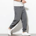 thumbnail image 2 of Harajuku Cotton Linen Harem Casual Pants Men 2023 New Fashion Striped Spring Mens Joggers, 2 of 6