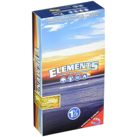 elements 1.25 1 1/4 size ultra thin rice rolling paper with magnetic closure full box of
