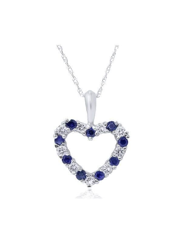 1 2ct Blue Sapphire & Diamond Heart Pendant 14 Karat White Gold by Pompeii3