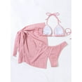 thumbnail image 4 of SEARIPE Women 3 piece Swimwear Halter Triangle Bikini Swimsuit With Beach Skirt Pink S, 4 of 5