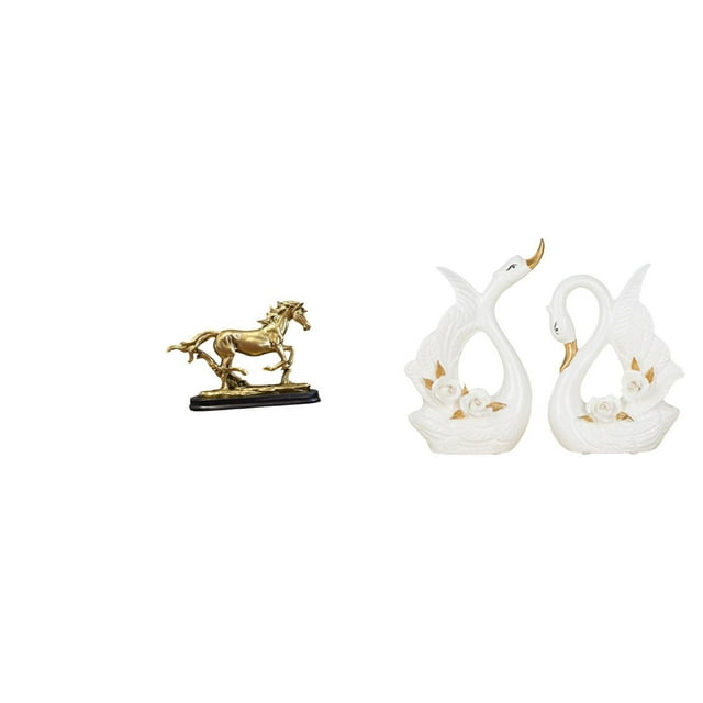 Elegante escultura de cisne con caballo, figura decorativa coleccionable de cerámica, estatua de animal para escritorio, estantería, armario, sala de