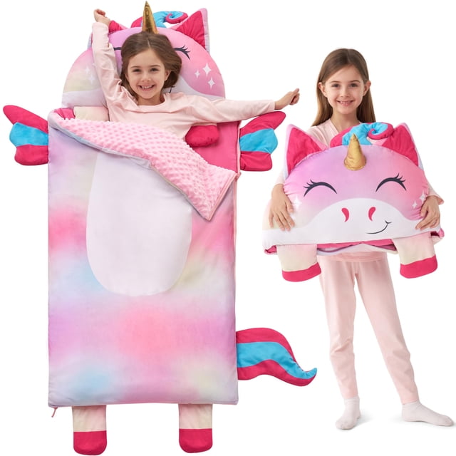 Saco de Dormir Infantil Joiedomi 152x69 cm con Estera de Unicornio de Peluche
