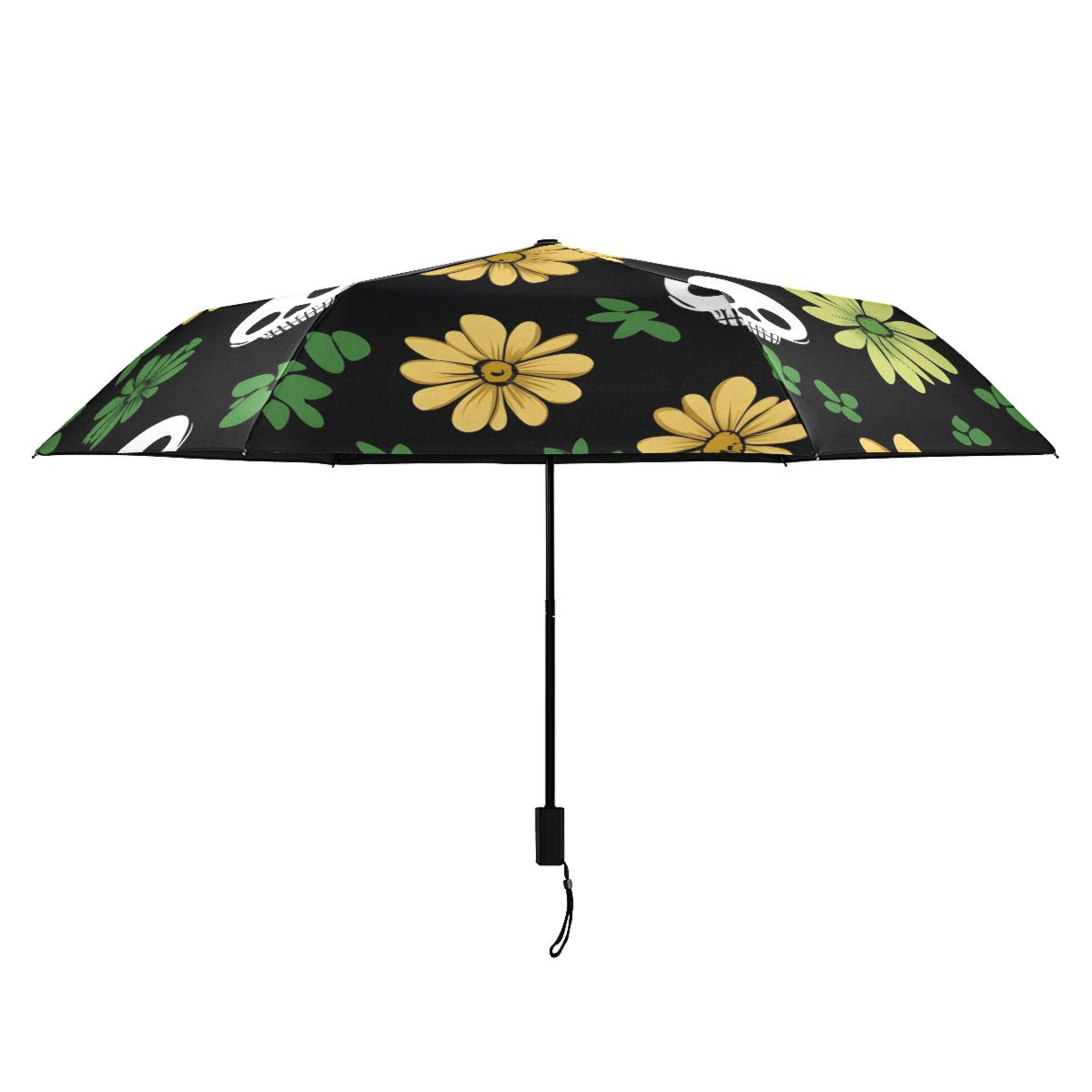 ALAZA Cute Skull in Floral UPF 50+ Compact Folding Umbrella for Rain Travel Umbrella Packable