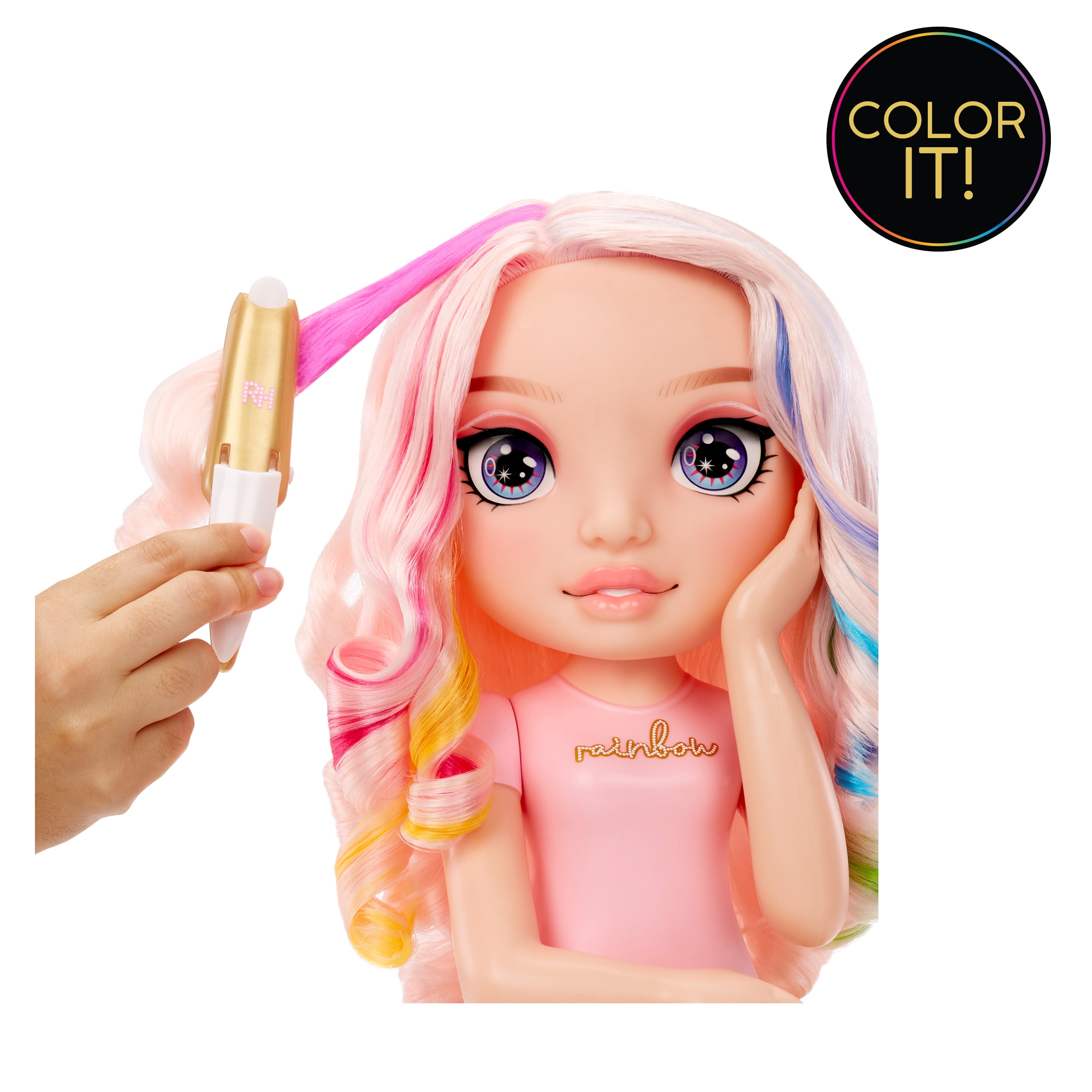 Rainbow High Bella 13” Styling Head 4 in 1 Playset, Hair Creams, Nail Polish, Brush, & Hair Coloring, Ages 4-12+
