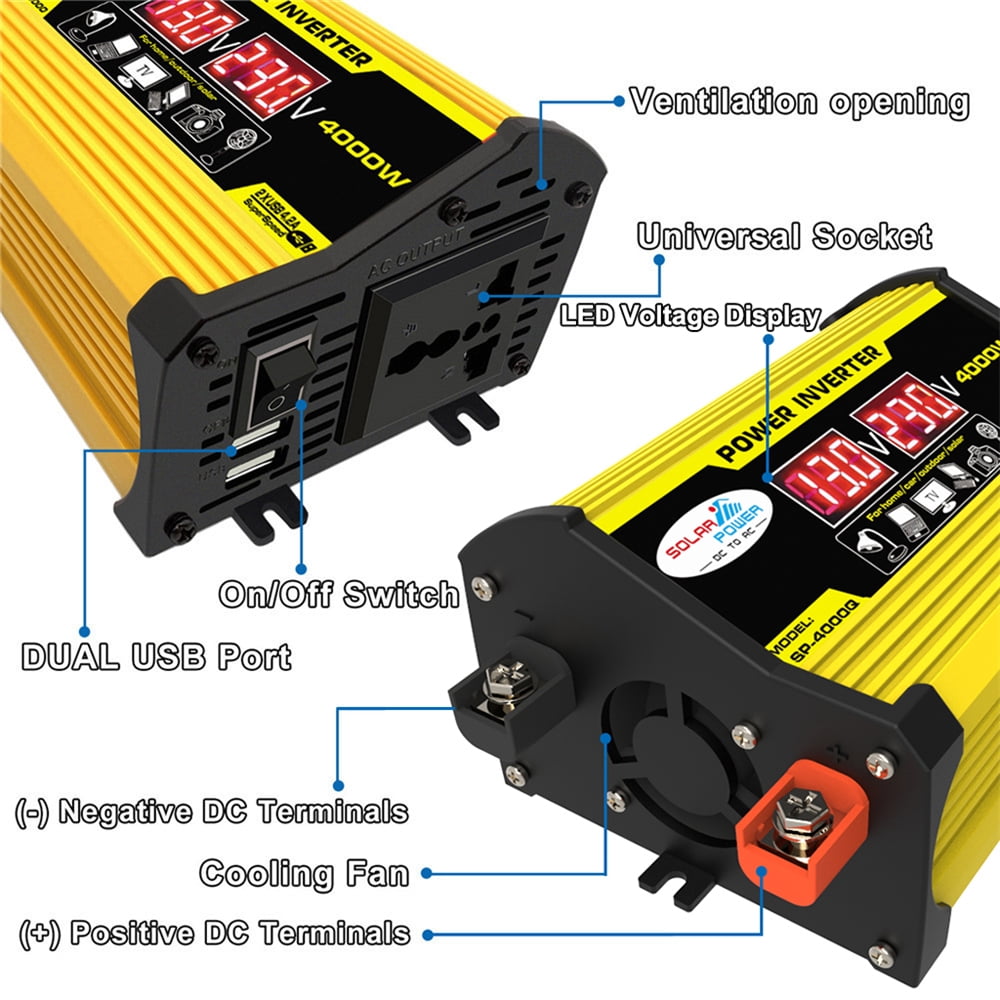 Apexeon Portable Inverter 4000W, Car Power Inverter, DC12V to AC110/220V Transformer, Modified SineWave Inverter with Dual USB, LED Display