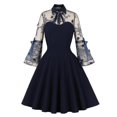 thumbnail image 1 of Vestido de fiesta de noche con bola Rockabilly vintage de manga larga de malla para mujer-e, 1 of 3