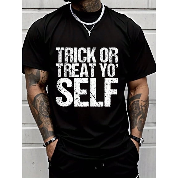 100% Cotton Trick Or Treat Yo' Self Shirt Funny Halloween T-Shirt Street Hip-Hop Style Men's T-Shirt