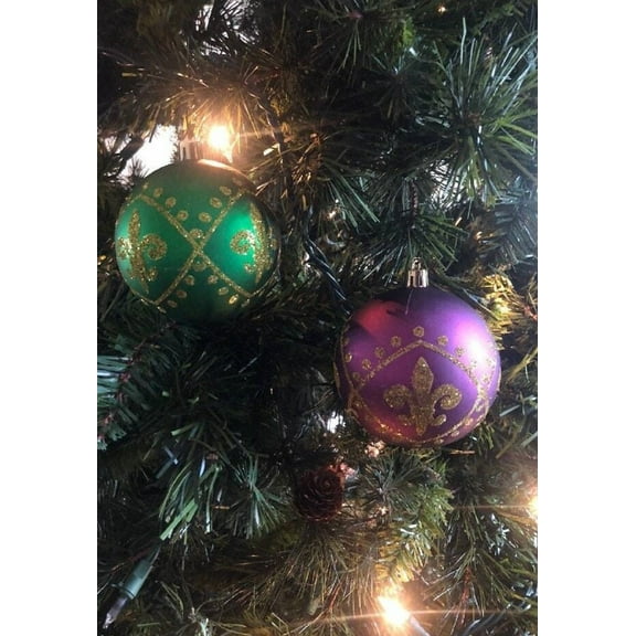 Mardi Gras FLEUR DE Lis Ornaments large round (Set of 2) Purple Green Gold
