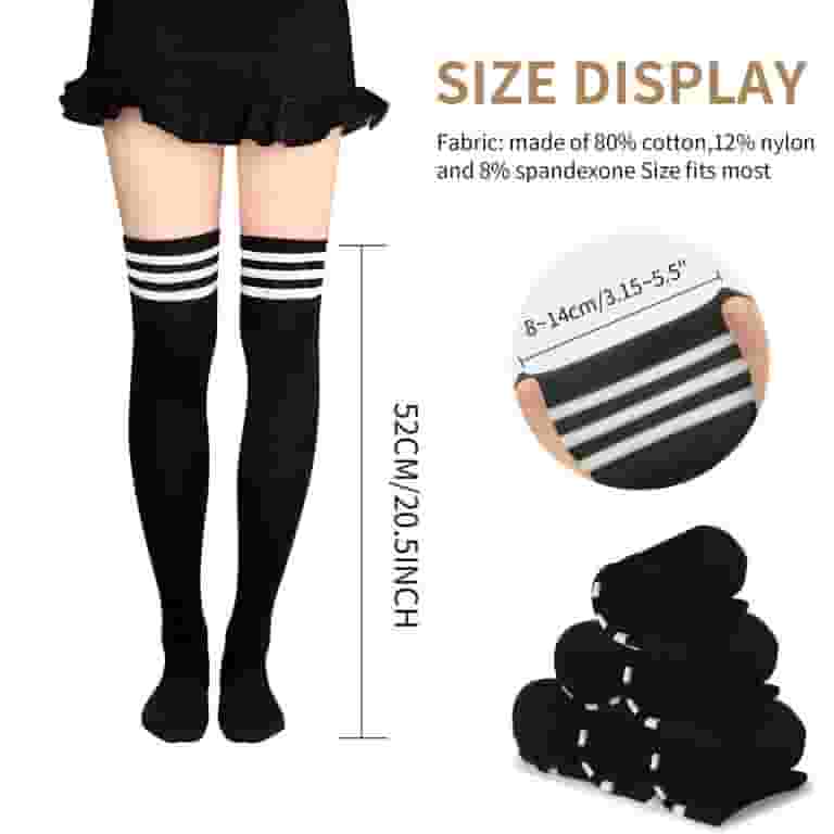 Skycase 3 Pairs Striped Thigh High Socks for Women and Girls Skycase 3 Pairs Striped Thigh High Socks for Women and Girls