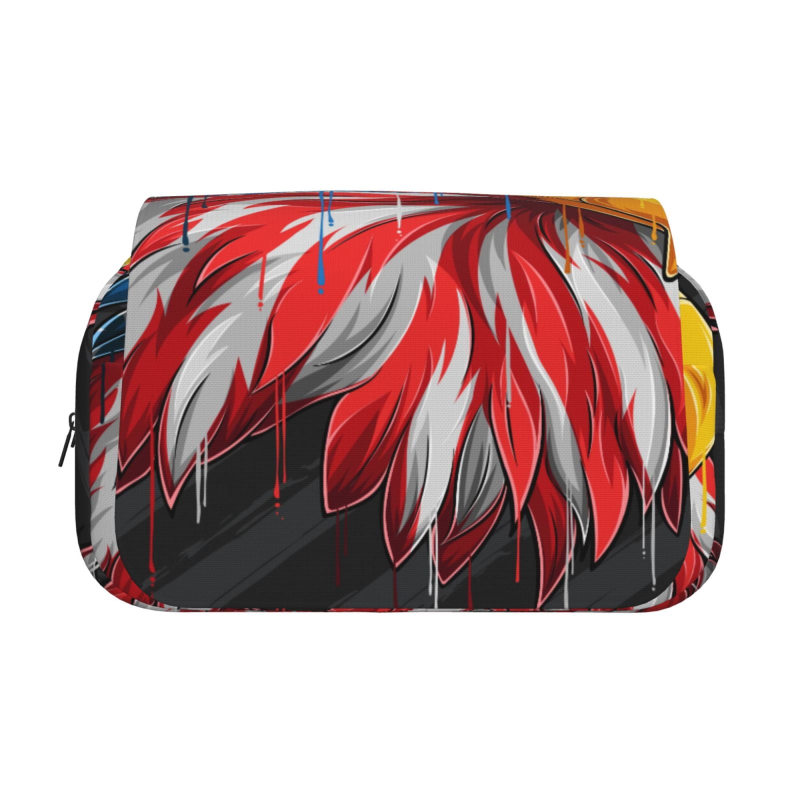 Rateoe Eagle Head With American Flag Pattern Double Clamshell Pen Case, Storage Organizer with Two Zipper Compartments– Holds Up to 50 Pencils & Pens