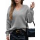 thumbnail image 1 of Suéter de Larga con Cuello en V para Mujer, Suéter Holgado de Punto Grueso de Gran Tamaño. Gris XL, 1 of 8