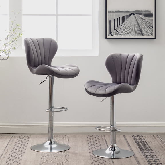 CoSoTower Upholstered Adjustable Swivel Barstools in Gray, Set of 2
