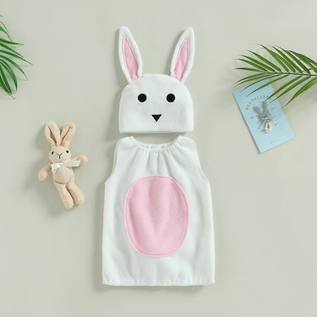 

Lamuusaa Baby Easter Bunny Costume Deluxe Sleeveless Tail Dress with Rabbit Ears Hat Set