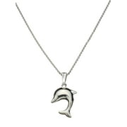 JOYFUL CREATIONS Sterling Silver Large Dolphin Pendant Cable Chain Necklace Italy, 18"