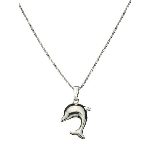 Sterling Silver Large Dolphin Pendant Cable Chain Necklace Italy, 18"