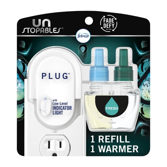 Febreze Plug In Air Freshener, Odor-Fighting Scented Oil Starter Kit, UNS Fresh, Warmer 1 Refill
