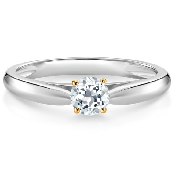 Gem Stone King 925 Silver and 10K Yellow Gold Ring White Topaz Solitaire Engagement Ring for Women (0.33 Cttw, Gemstone November Birthstone, Round 4MM, Size 6)