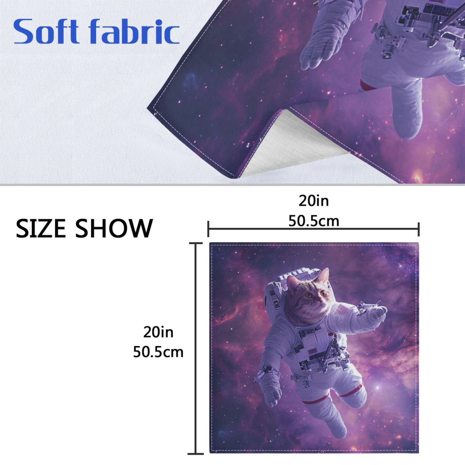 JSTEL Astronaut Cat Funny Cloth Napkins Set of 6, 20x20 Inch Washable and Reusable Napkin for Decoupage Dinner Party Everyday Use