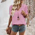 thumbnail image 6 of CIENVNSTG Plaid Tops for Women V Neck Short Sleeve Loose Tops Summer Casual Plaid Printed Tunic Shirts Daily Work Blouses Business Top Pink XL, 6 of 6