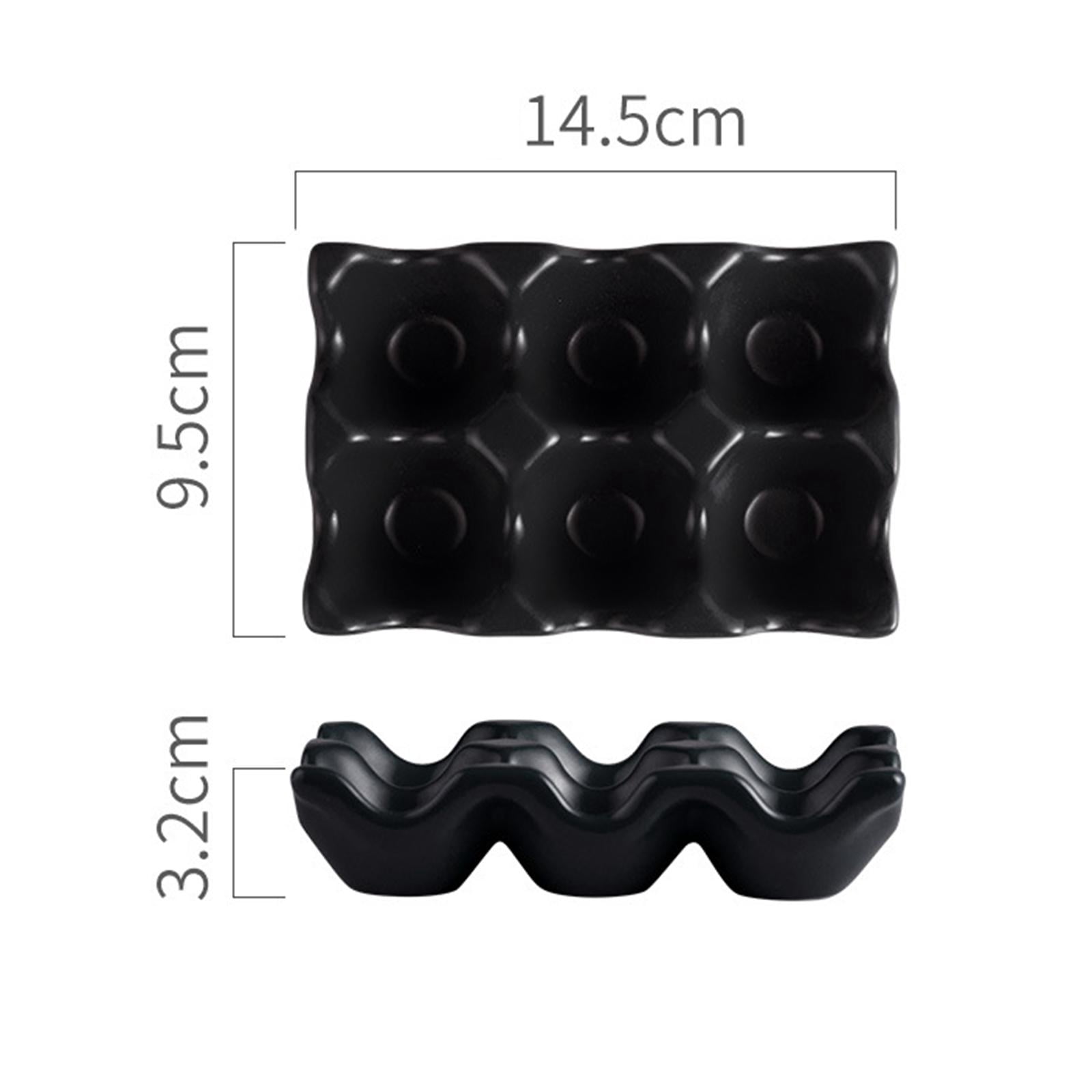6 Holes Egg Tray Holder Refrigerator Glazed Ceramic Holds 6 Fresh Eggs Egg Storage Lattice Egg Container for Household Drawer Black
