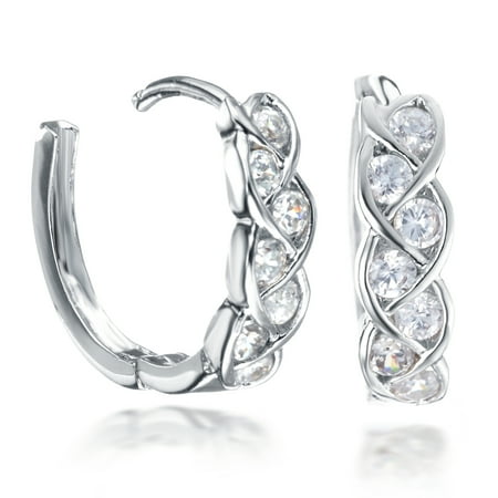 - Gemini Women's Gift Infinity Knot Twisted Huggie Round Hinged Hoop Swarovski Cubic Zirconia Earrings Gm072 , Color: White Gold