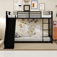 thumbnail image 3 of Harper & Bright Designs Twin Floor Bunk Bed with Slide, Twin Over Twin Metal Bunk Bed Frame with Ladder and Guardrail for Boys Girls, Black, 3 of 15