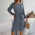 thumbnail image 4 of abtuhar Womens Summer Dresses,Women's Fall New Casual Long Sleeve Floral Hem Pleated Skirt Plus Size Dresses,Dark Blue, 4 of 5