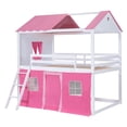 thumbnail image 4 of Harper & Bright Designs Full Over Full Bunk Wood House Bed with Elegant Windows Sills and Tent, Full House Bunk Beds, Pink, 4 of 17