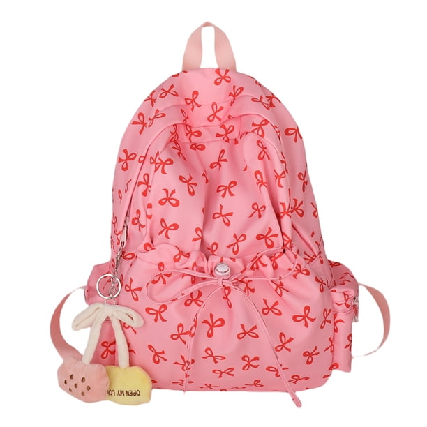 Mochila Escolar para Adolescentes Con Lazo Y Colgantes Estética Ligera