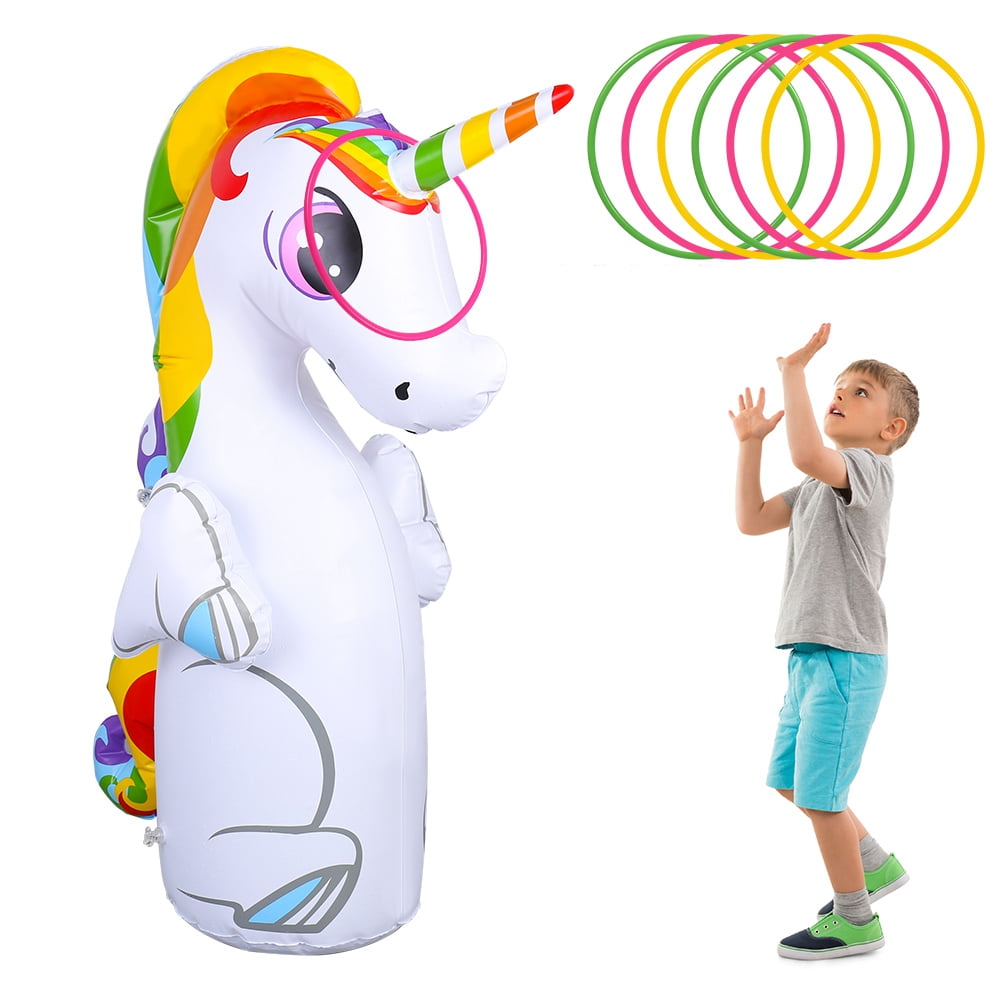 Qweryboo Inflatable Unicorn Punching 3-D Bop Bag, Kids Punching Bag,  Free-Standing Bounce Back Punching Bag with 6 Toss Rings, Children Sandbags Boxing Target Bag for Children and Adults