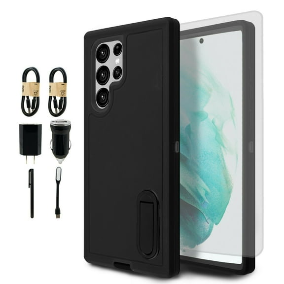 Value Pack Cables   for Samsung Galaxy S22 ULTRA Phone Case Corner Guard Kickstand Hybrid Slim Bumper Shock Cover with Screen Protector