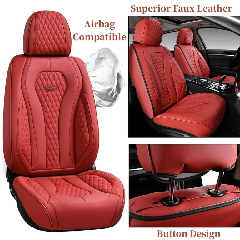 Coverado Leather Seat Covers Front Pair, Premium Leatherette Car Seat Cushions Luxury Interior, Waterproof UV-Resistant Seat Protectors Universal Fit