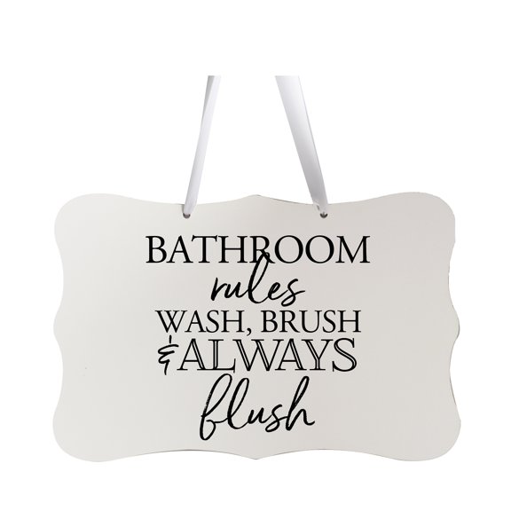 LifeSong Milestones 8x12 Ribbon Sign Bathroom Rules (White)