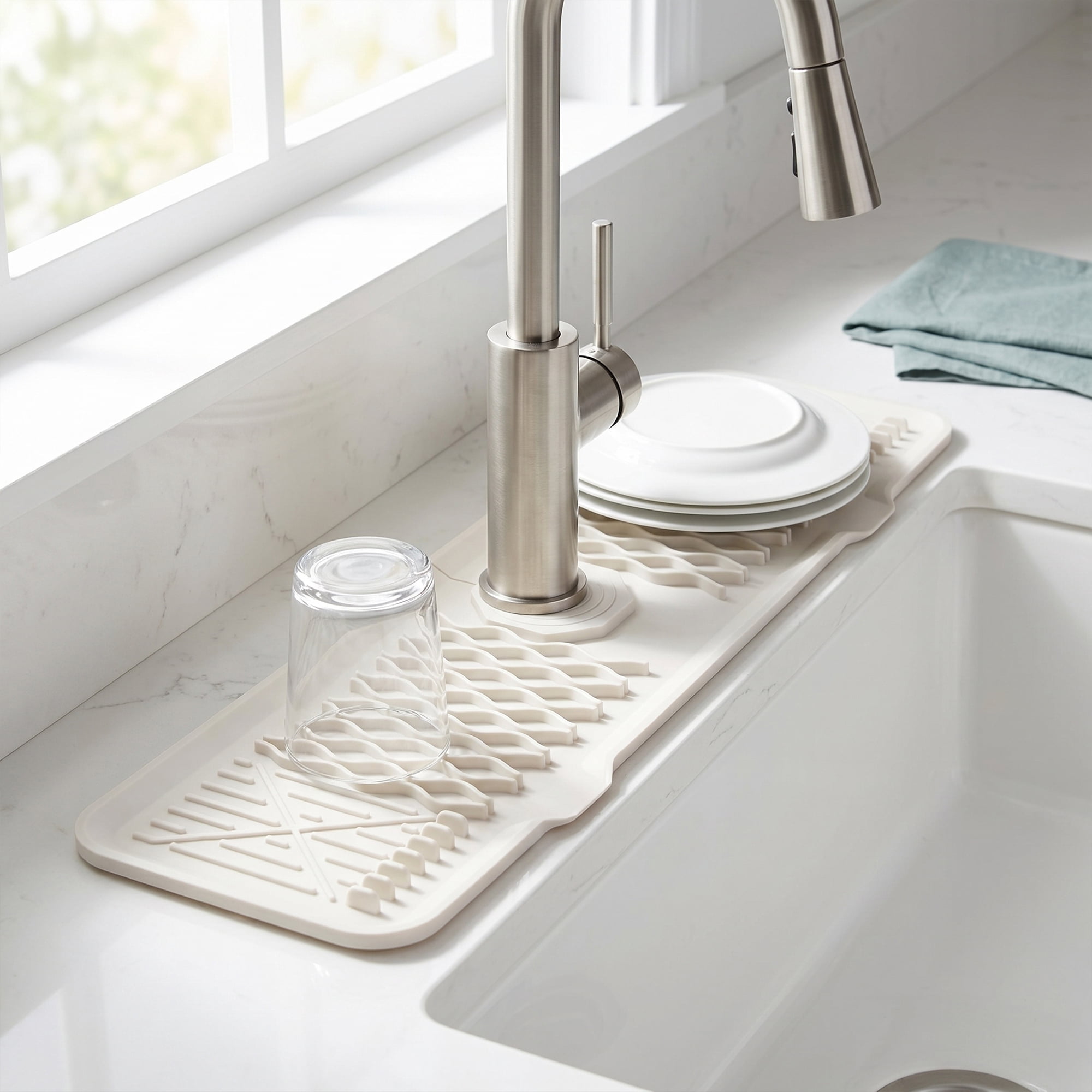Unique Bargains Faucet Mat for Kitchen Sink Splash Guard Sink Area Mat Beige