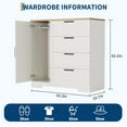 thumbnail image 3 of IdealHouse 43.3" H Armoire Wardrobe Closet with 4 Drawers & Hanging Rod, Multifunctional Wood Storage Cabinet for Bedroom, White, 3 of 7