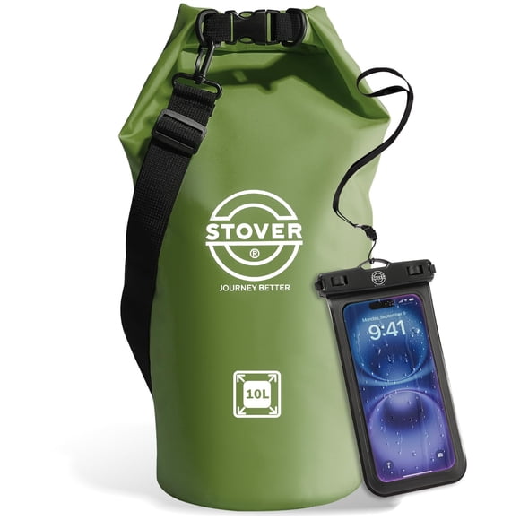 Mochila impermeable STOVER 10L con tapa enrollable, impermeable, verde