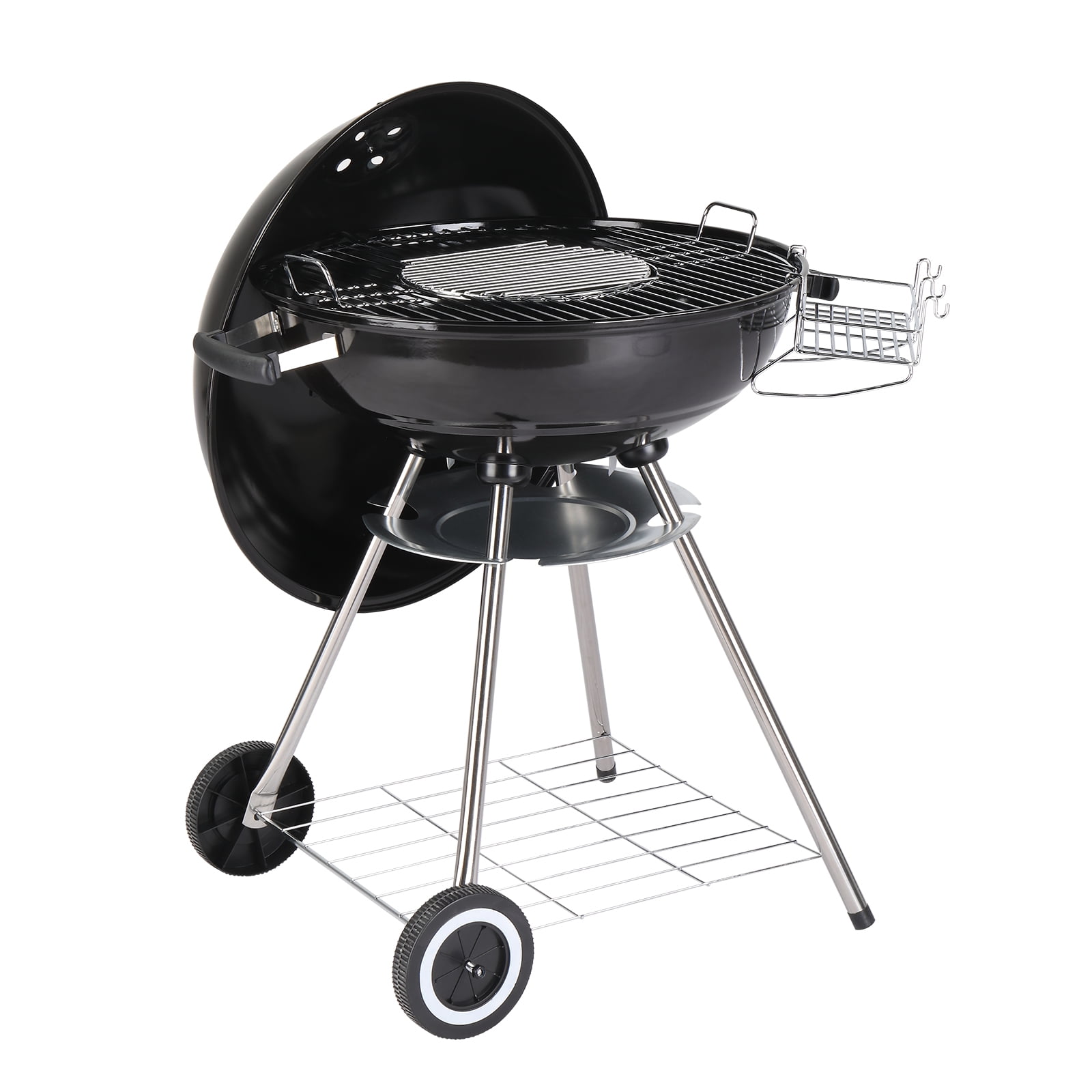 28 Inch Round Kettle Charcoal Grill with Wheels, Porcelain Enameled Lid, Ash Catcher & Thermometer for Outdoor Picnic