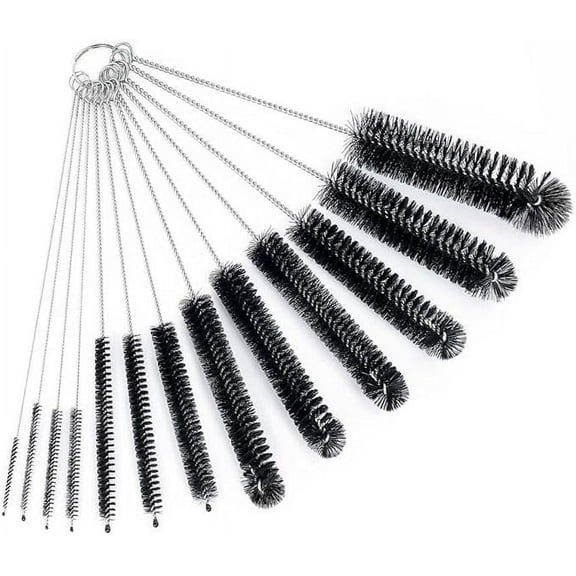 Bottle Cleaning Brushes, 8 Inch Nylon Tube Brush Set, Cleaner for Narrow Neck Bottles Cups with Hook, Set of 13pcs. Black