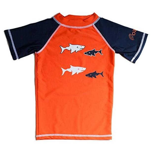OAKI Kids Rash Guard Shirt, Short Sleeve (3T, Orange)