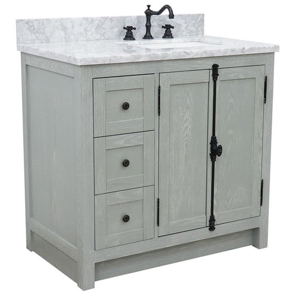 Plantation Solid Wood Vanity with Right Rectangle Sink in Ash/White