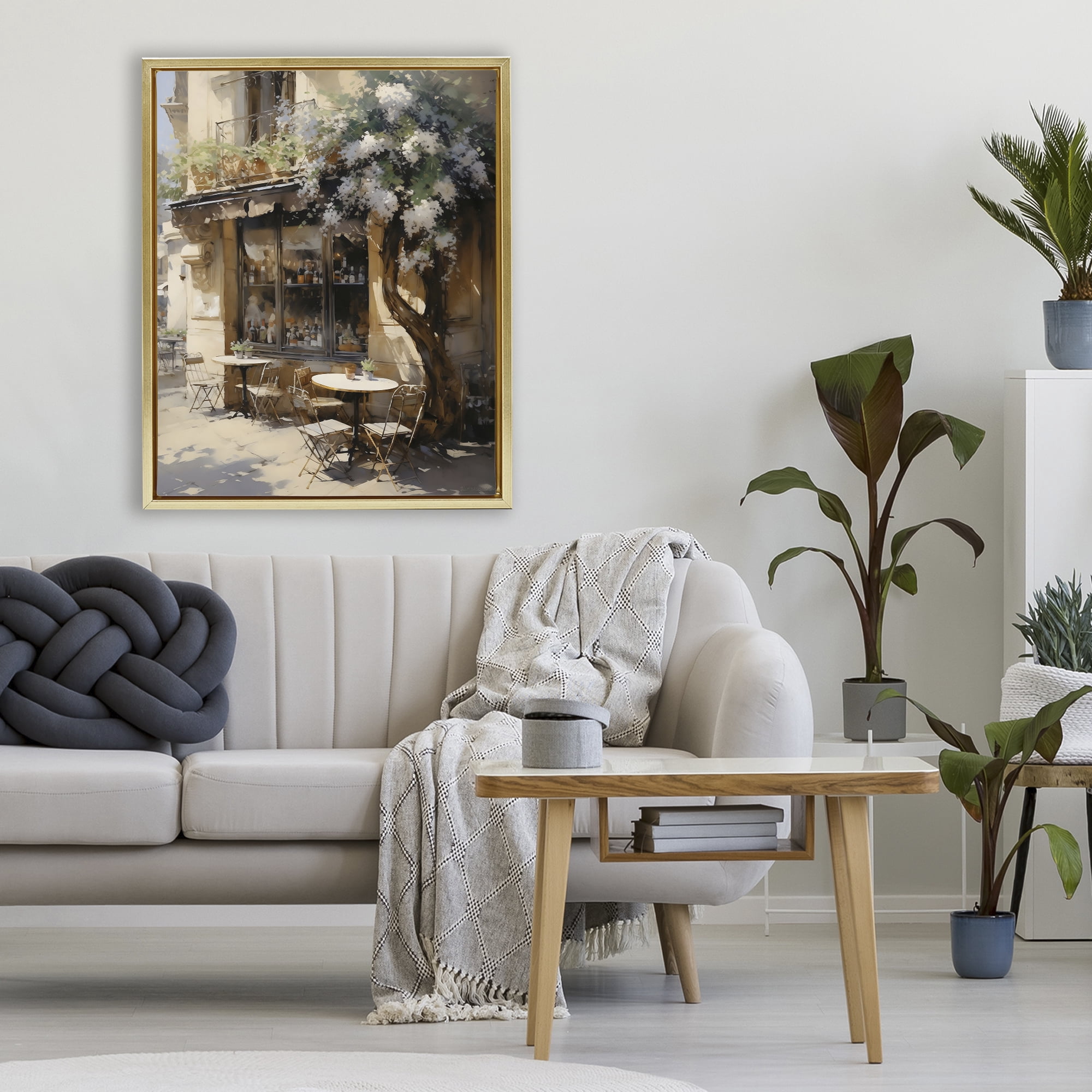 Stupell Industries Sunlit French Cafe Terrace Gold Framed Floater Canvas Wall Art, design by Creative Studio