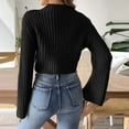 thumbnail image 6 of hotojiny Womens Fall Cropped Sweaters Mock Neck Casual Pullover Tops Long Sleeve loose Ribbed Knit Sweater, 6 of 6