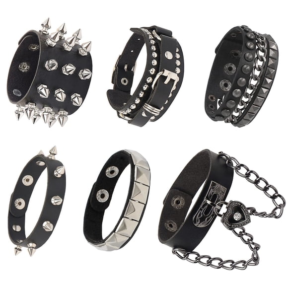 Pulsera Dumcondy de piel sintética para Halloween, de piel sintética, punk, gótica, con tachuelas