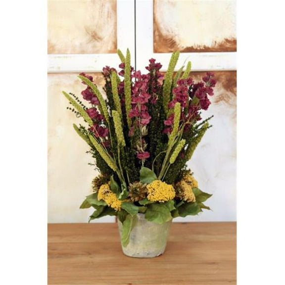 Distinctive Designs 9939 Delphiniums in Weathered Antique White Clay Pot - Purples