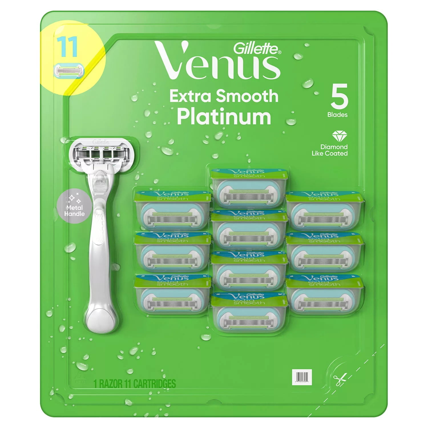 Venus Platinum Extra Smooth Metal Handle Women's Razor, 1 Handle + 11
