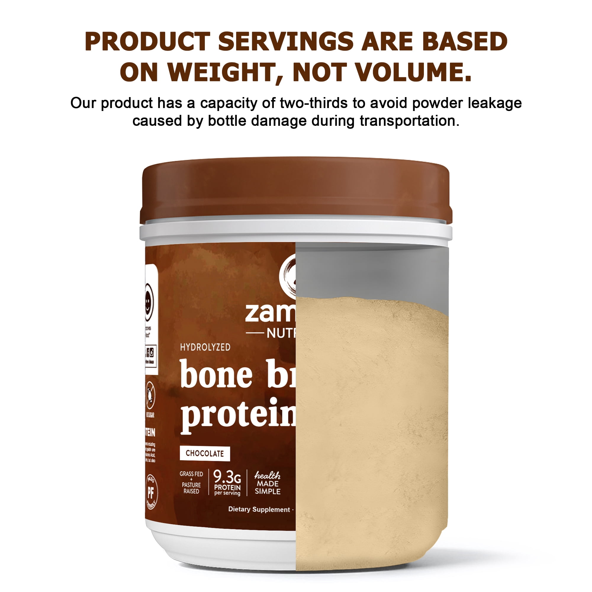 Zammex Bone Broth Powder Chocolate Flavor 1 lb, Grass Fed Beef Bone Broth Protein Powder with Hydrolyzed Collagen Peptides, 41 Servings