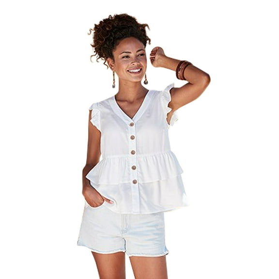 LASCANA Women's Ruffle Babydoll Blouse Shirt Ruffles