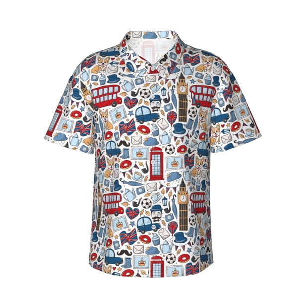 Fotbe London Symbols1 Camisa Hawaiana para Hombre Unisex – Camisa Casual de Verano con Botones de Manga Corta de Algodón y Lino,3X-Large