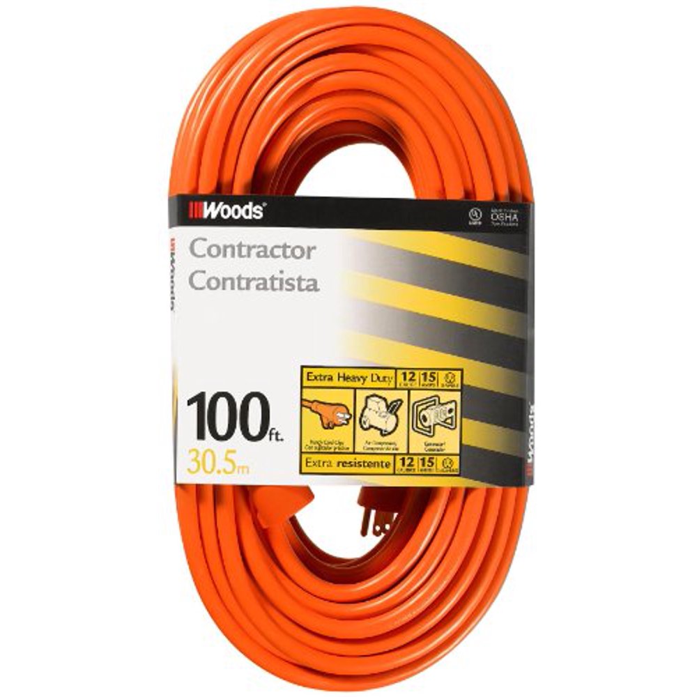 Woods 0530 12/3 Outdoor SJTW Vinyl Extension Cord, 100Foot, Orange